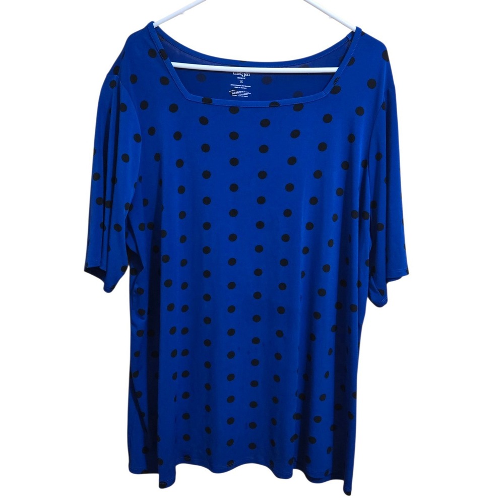 East 5th Woman Royal Blue Polka Dot Square Neck Short Sleeve Top 1X RN 93677
